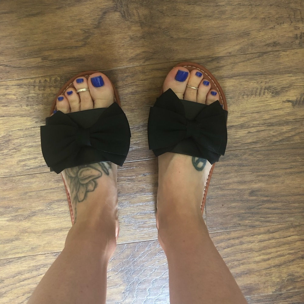 Women's Black Bow Slide Sandals